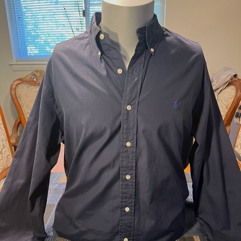 Ralph Lauren Custom Fit Navy Blue Button Down Shirt XL Polo Classic